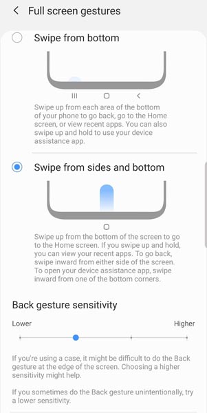 Full Screen Gestures Samsung One UI 2.0