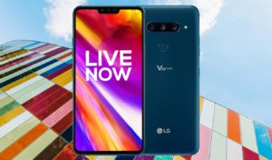 LG V40 ThinQ with Colorful Building Background