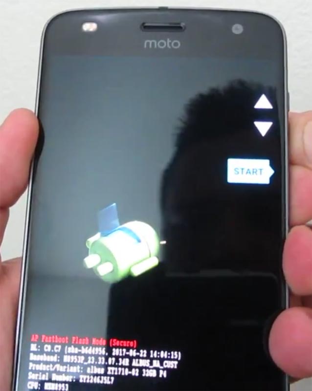 Moto Z2 Play Fastboot Mode Warning Screen
