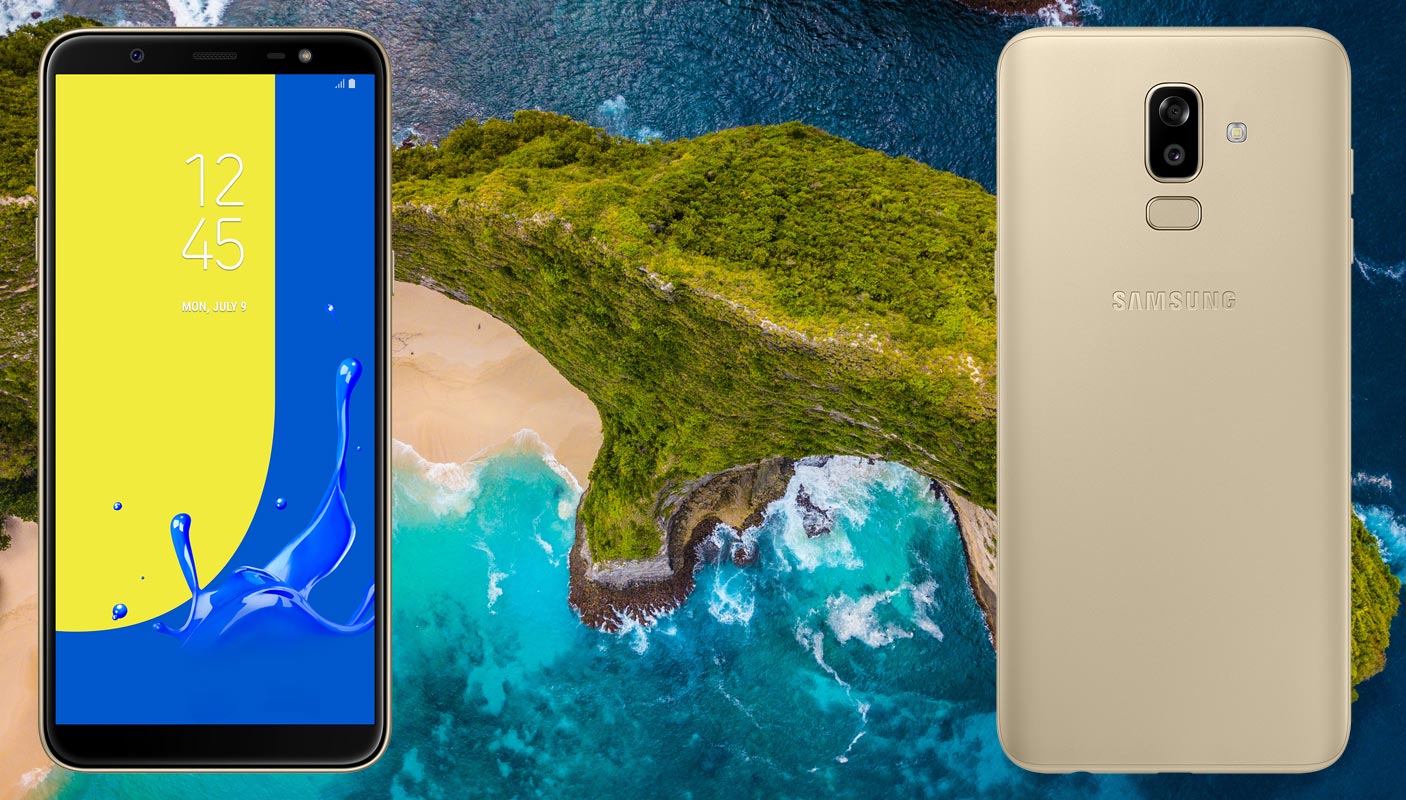 Samsung Galaxy J8 with Mountain near Beach Background