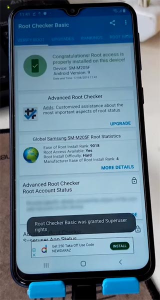 Samsung Galaxy M20 Pie Root Checker Result