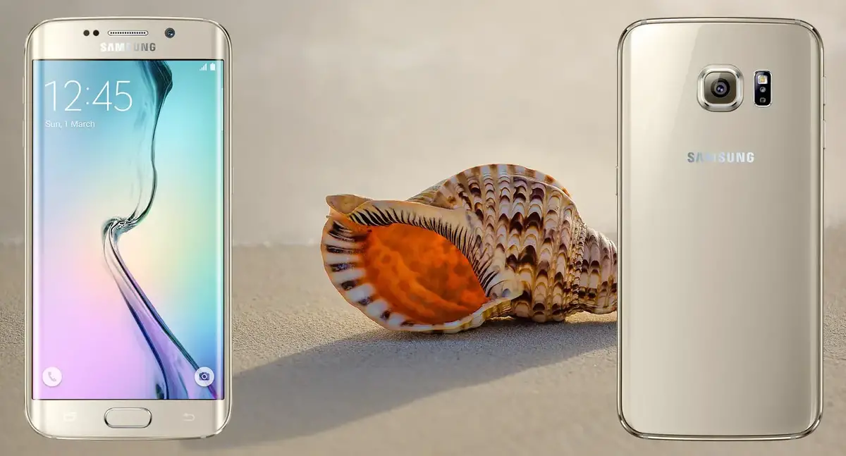 Samsung S6 Edge With Sea Conch Background