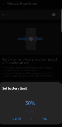 Wireless Battery Limit Samsung One UI