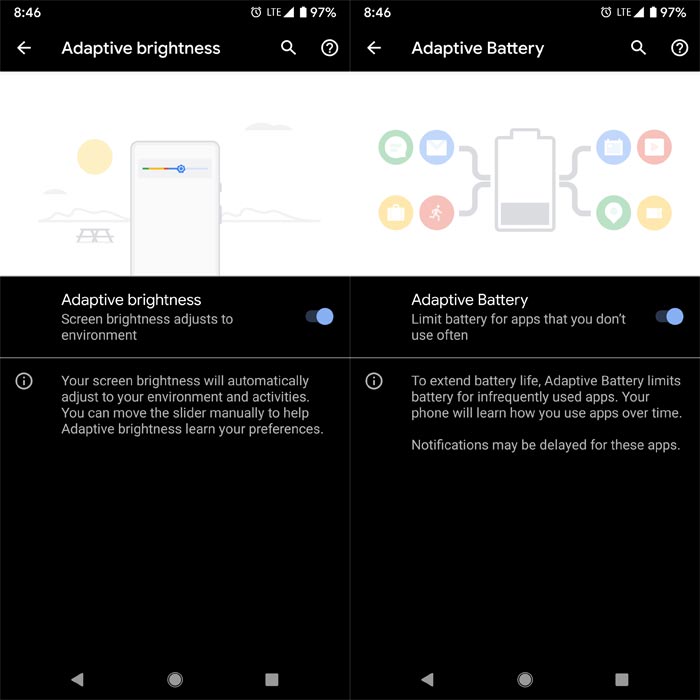 Adaptive Brightness and Battery Screenshot