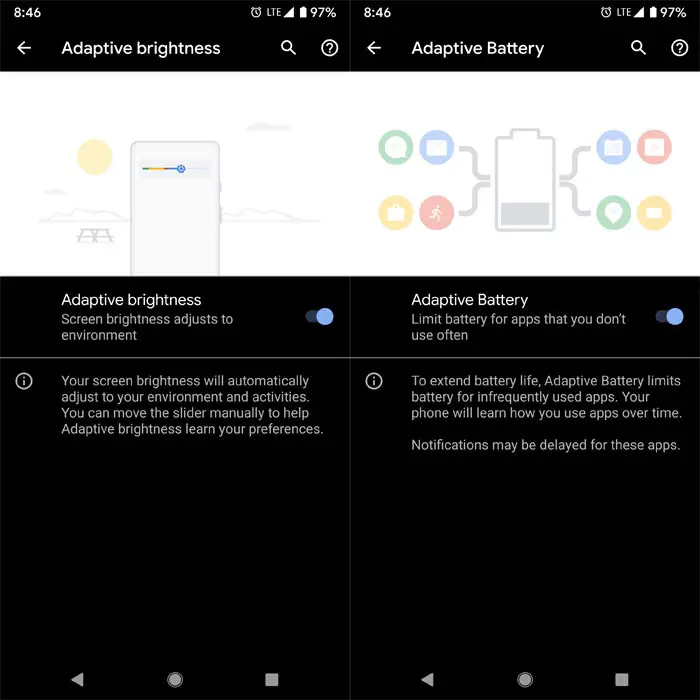 Adaptive Brightness and Battery Screenshot