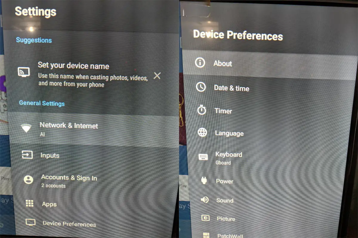 Android Pie TV Settings