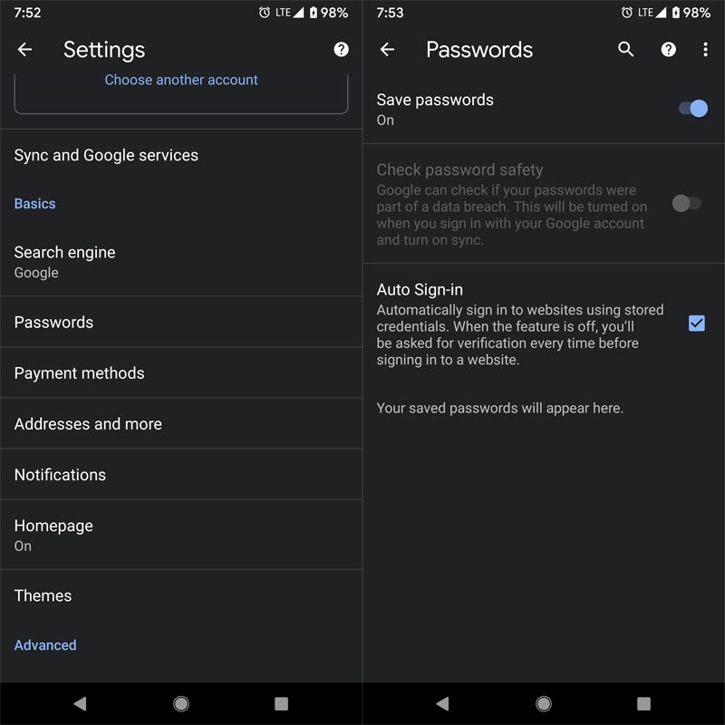 Enable Check Password Safety Chrome Android