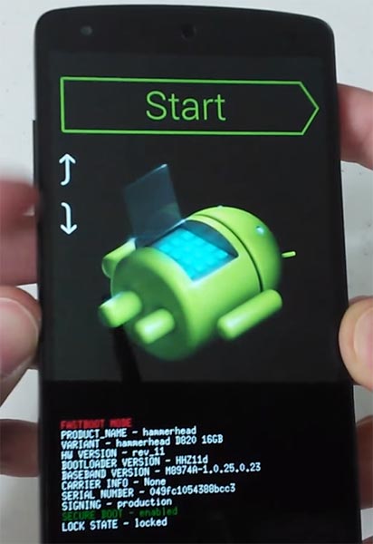 Fastboot Mode Google Nexus 5 Warning Screen