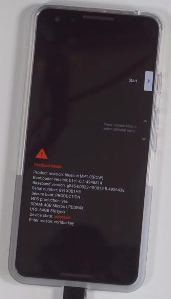 Fastboot Mode Warning Google Pixel 3