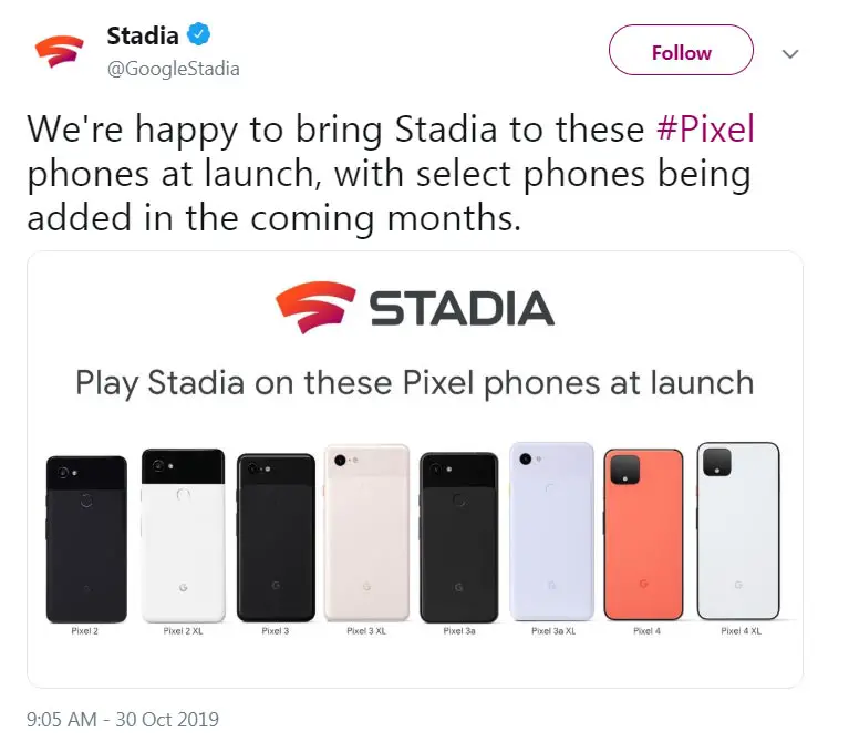 Google Stadia Supporting Phones List