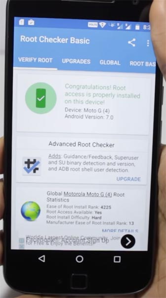Moto G4 Root Checker Result