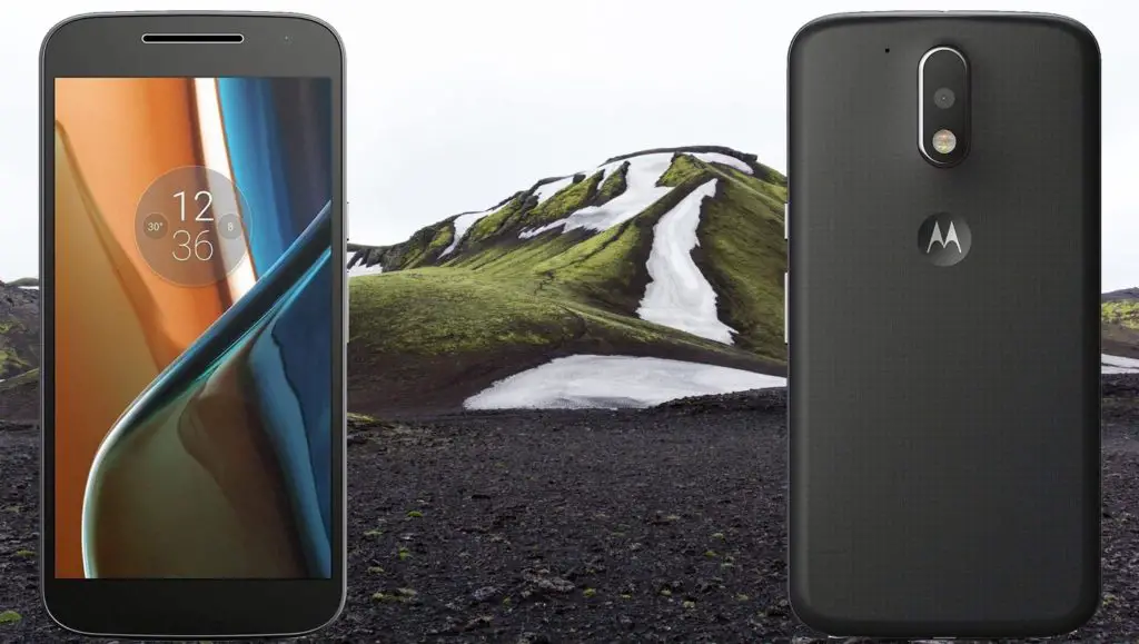 Moto G4 with Snow Mountain and Black Sand Background