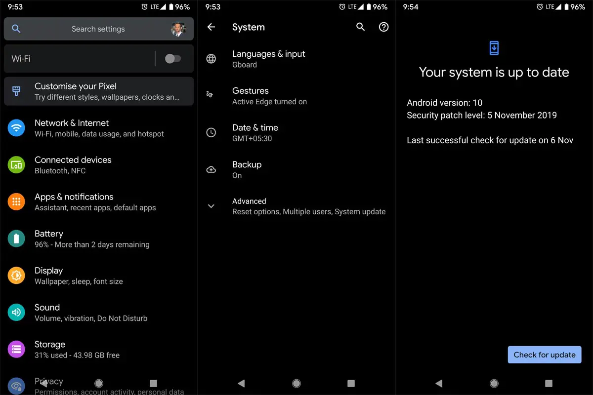 OTA Update Check Android 10