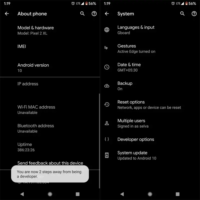 Pixel 2 XL Enable Developer