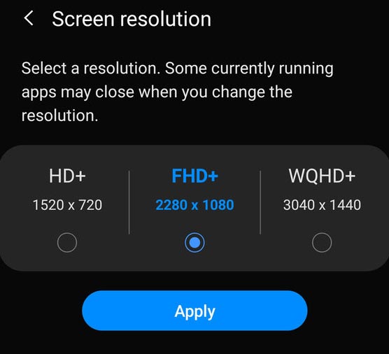 Samsung Display Resolution Option