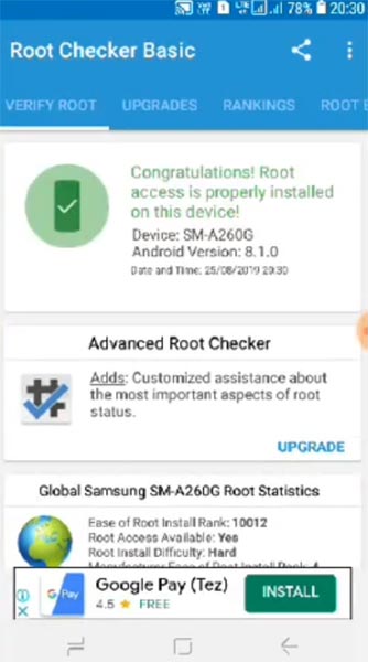 Samsung Galaxy A2 Core Root Checker Result