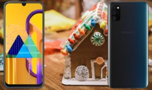 Samsung Galaxy M30s with House Like Cake Background