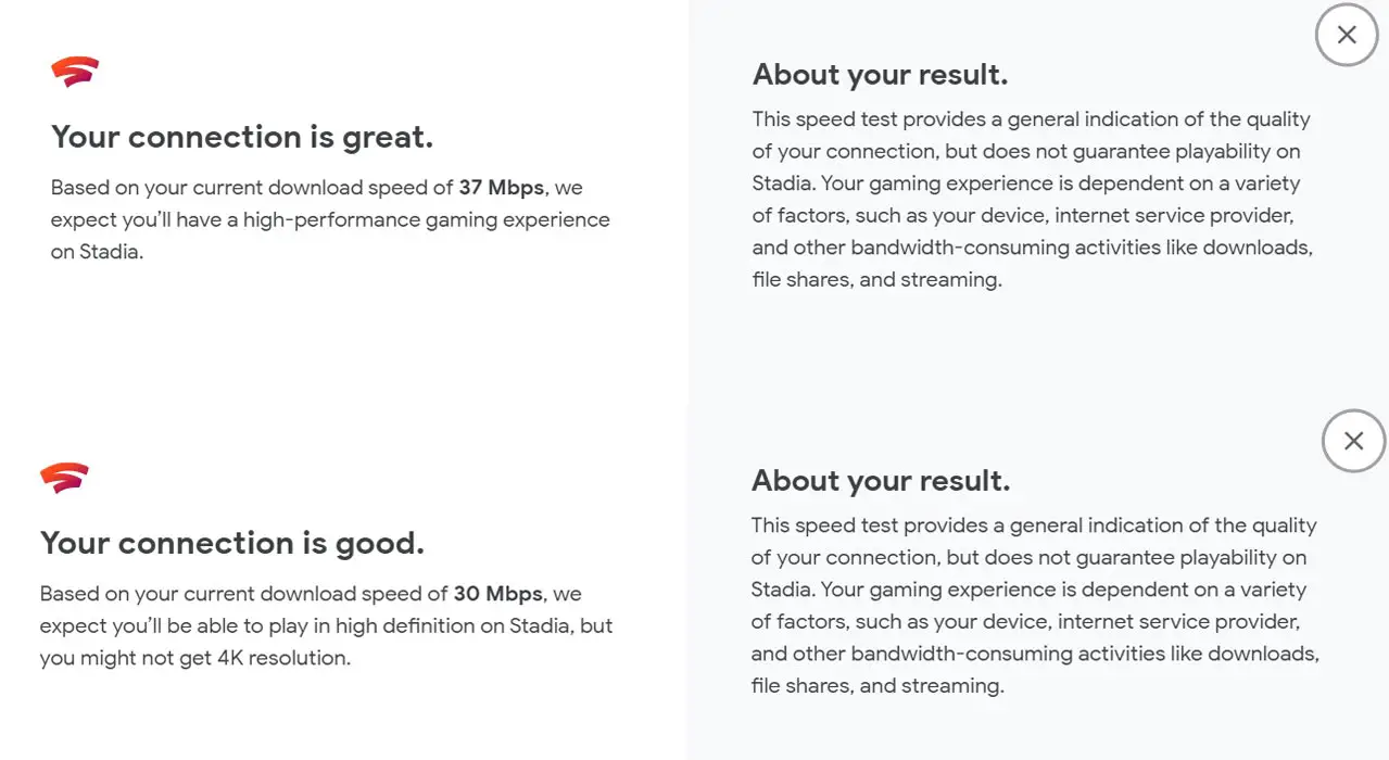 Stadia Speed Results