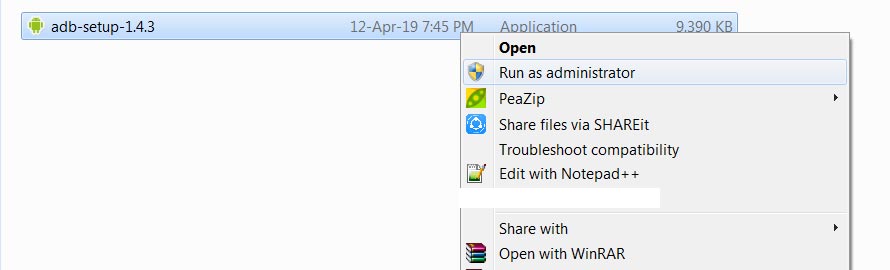 run as admin adb setup