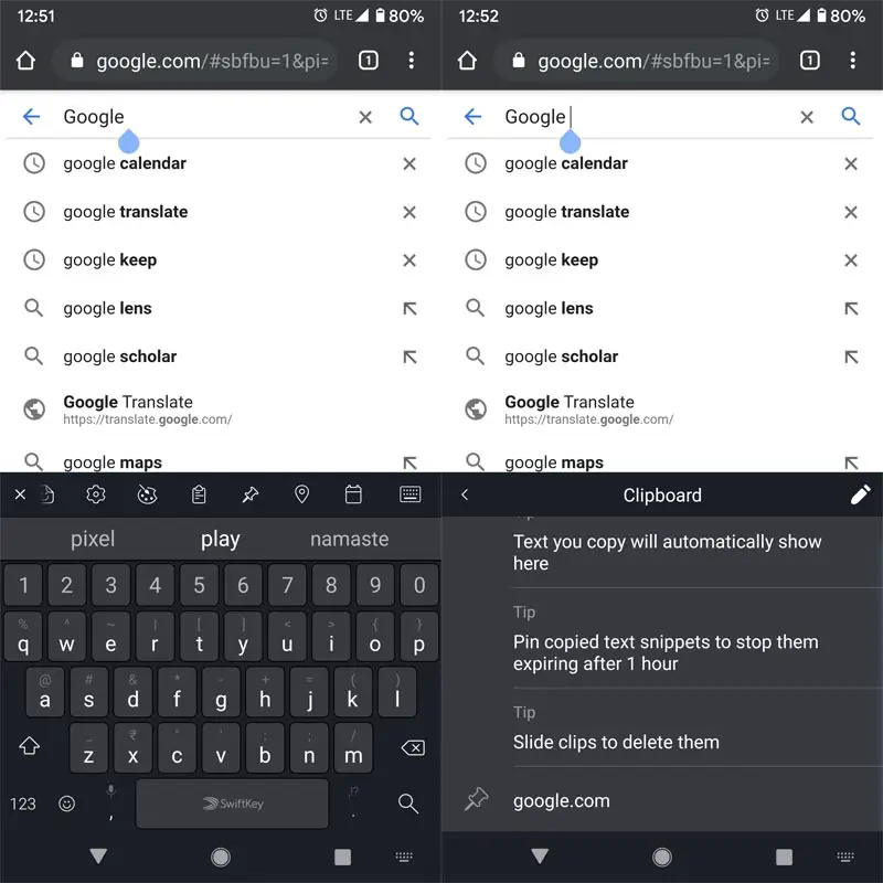 Clipboard in keyboard app