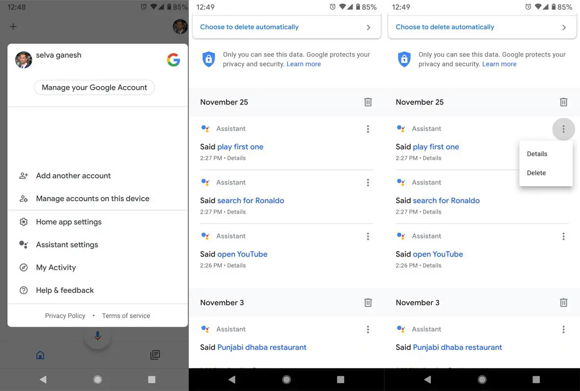 Delete Google Assistant Data Manually From Google Home App