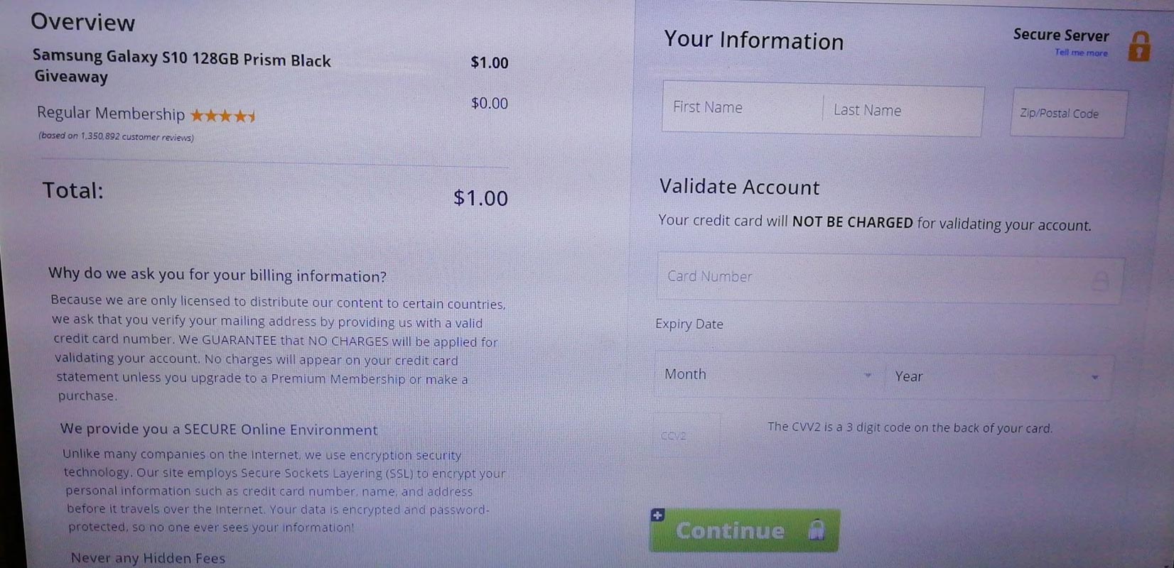 Fake Mobile Deals Page