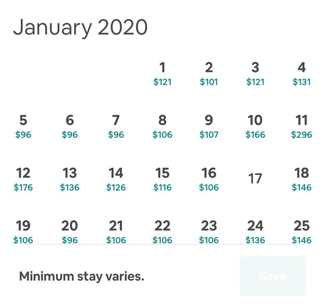 Hotel Price stay based on the Calendar