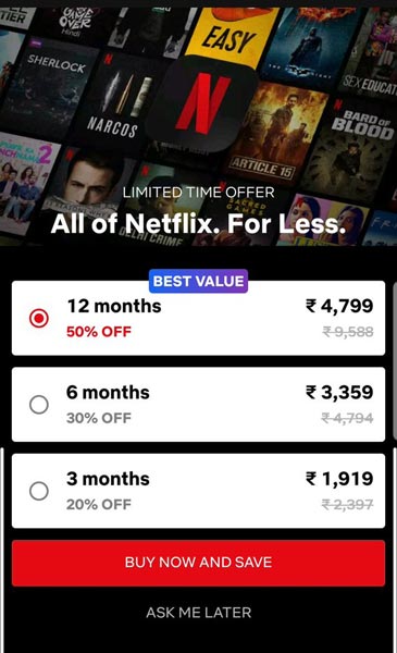 Long-term Plan Netflix India Prices