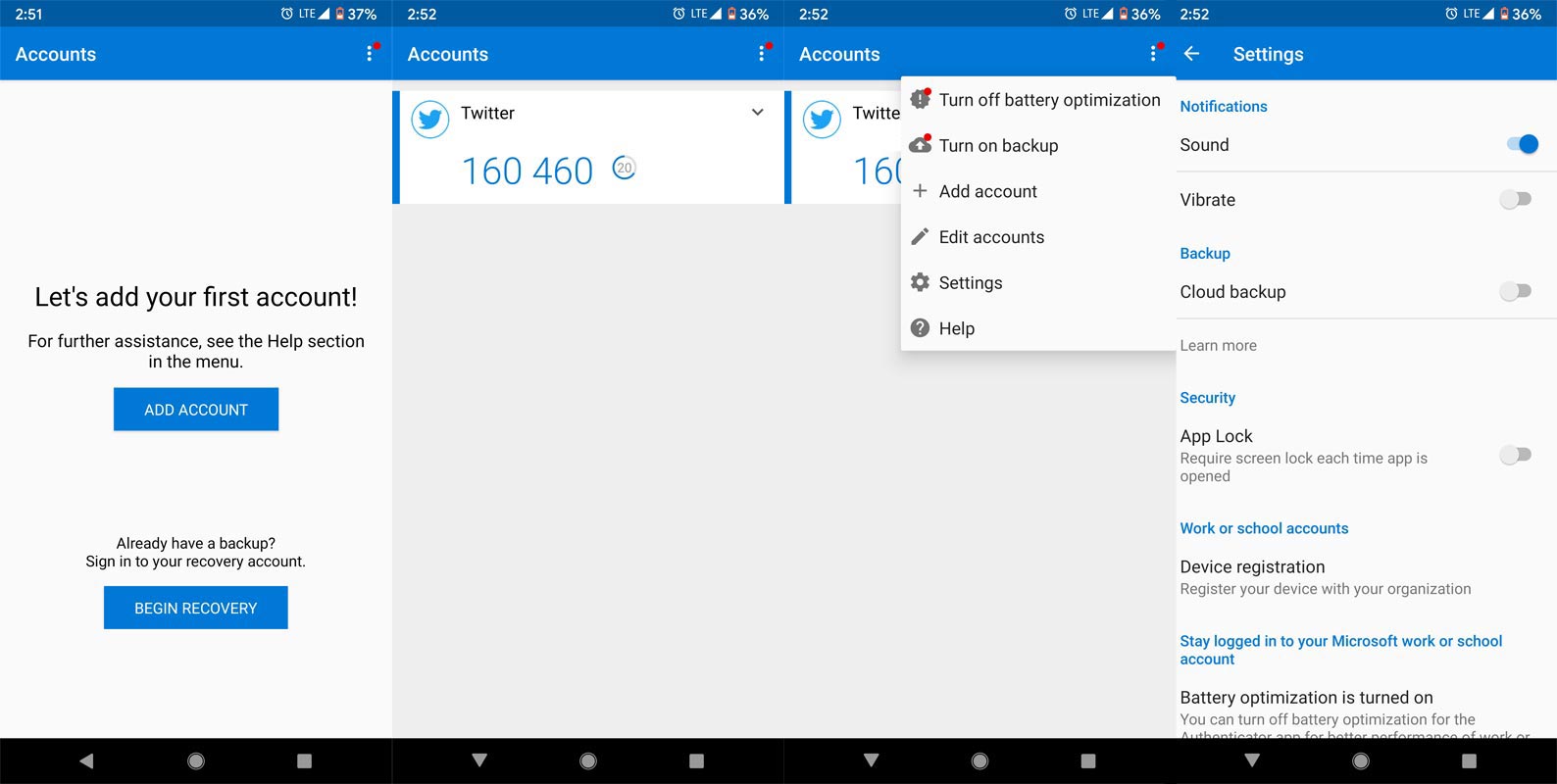 Microsoft Authenticator App Screenshots