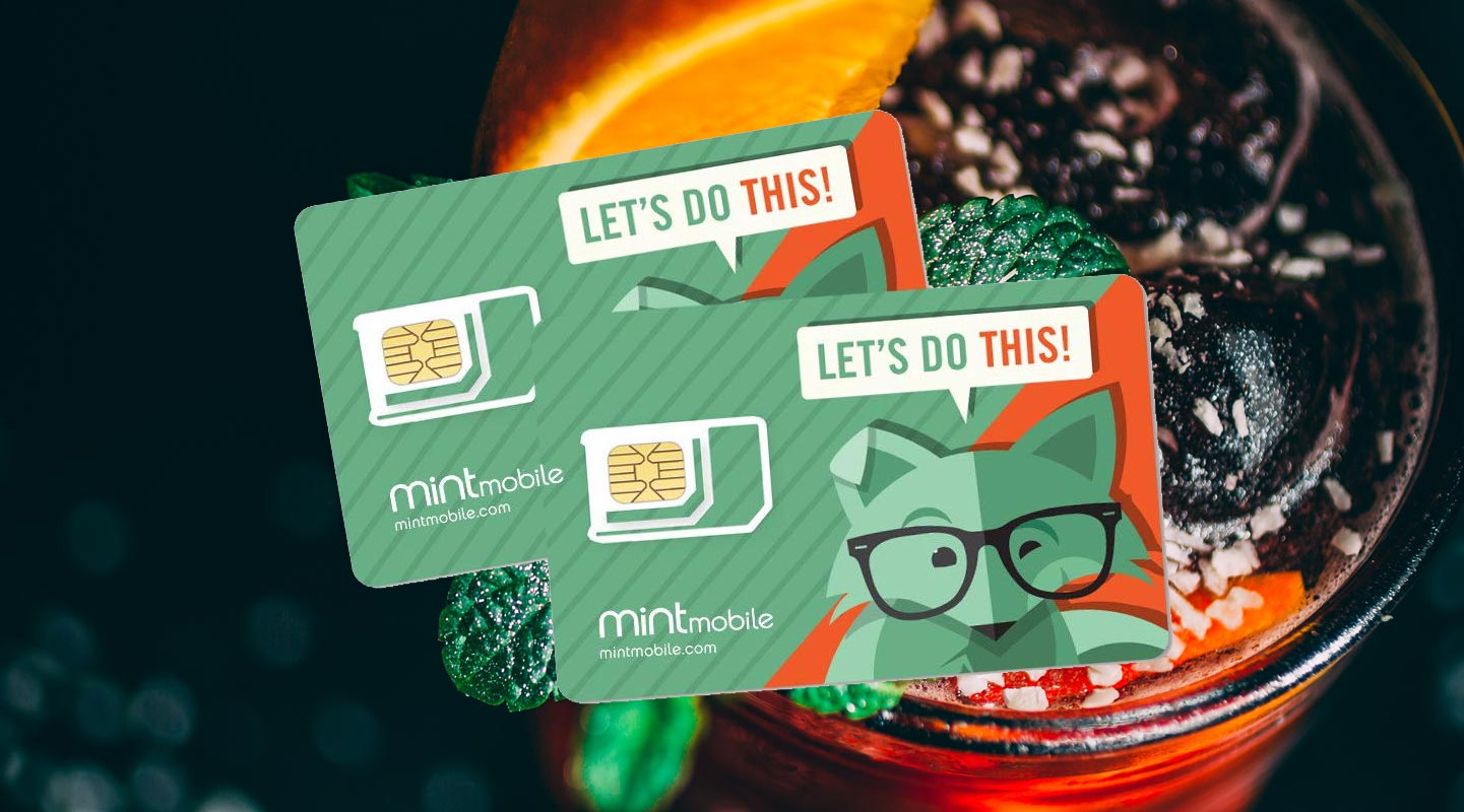 Mint Mobile SIM Card with Mint Drink Background