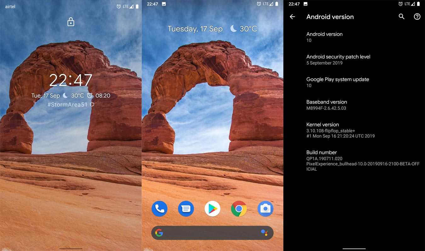 Screenshots of Pixel Experience ROM Android 10