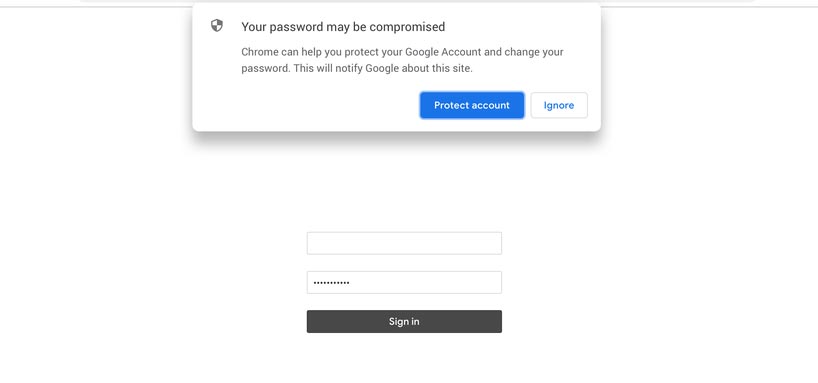 Password Protection Warning Chrome