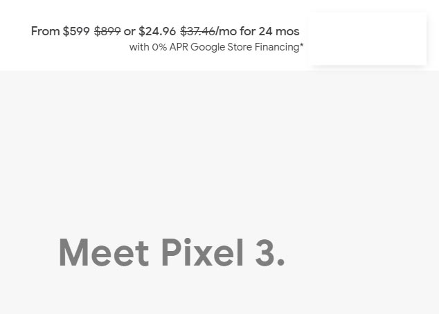 Pixel 3 Pricing Google Store