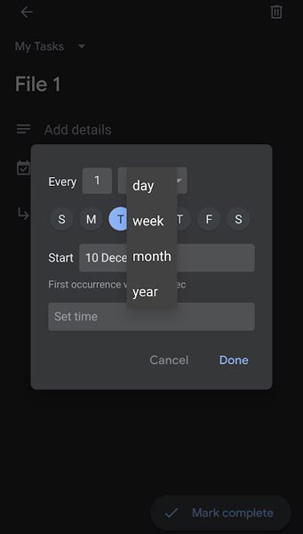 Repeat Option in Google Tasks