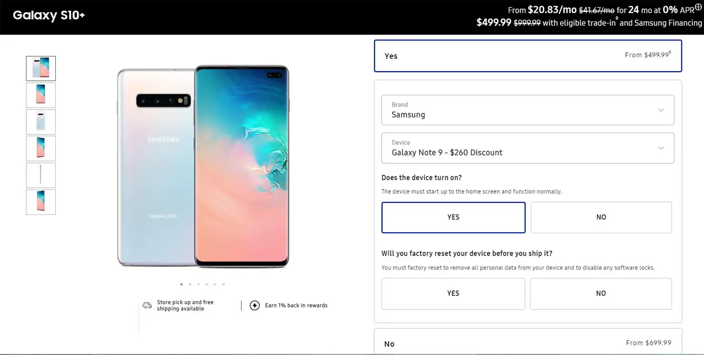 Samsung Galaxy S10 Plus Trade in Offer