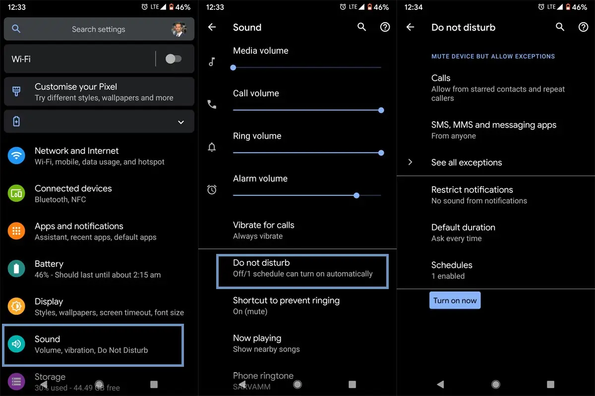 Setup DND in Default Android Settings