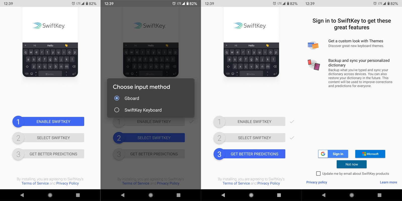 Swiftkey App Setup Screenshots