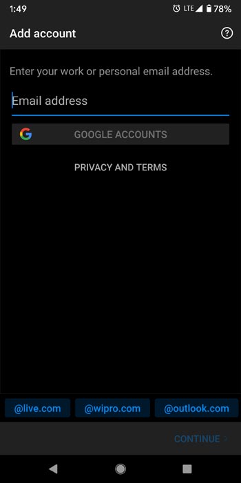 Email ID Microsoft Outlook Android App