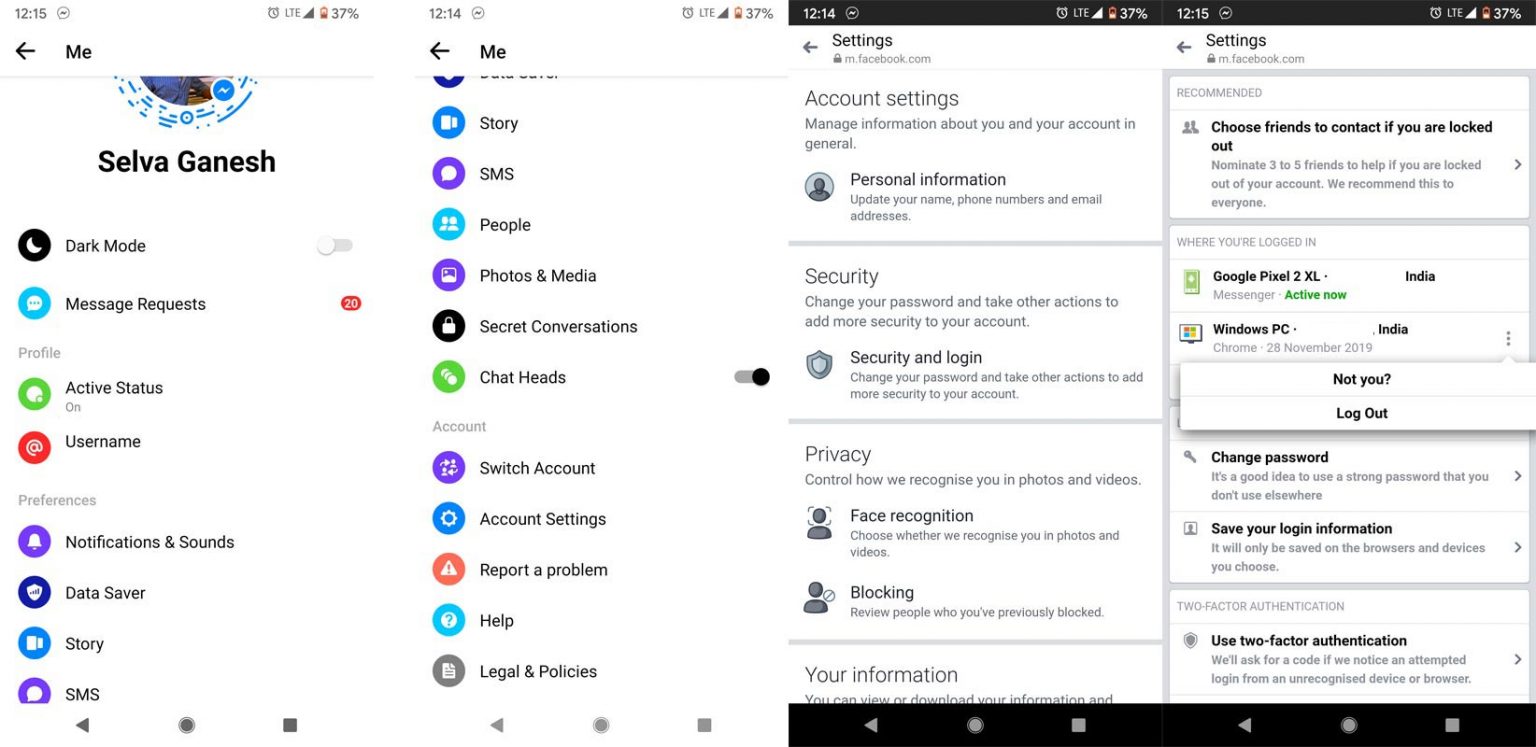 how to logout of messenger on android phone