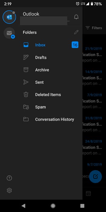 Microsoft Outlook Settings App Screenshot