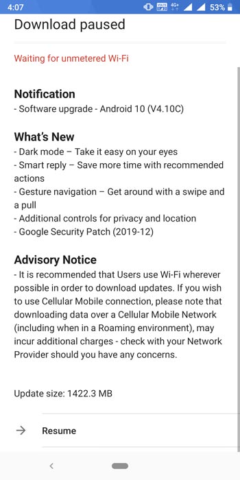Nokia 7 Plus Android 10 OTA Update Screenshot