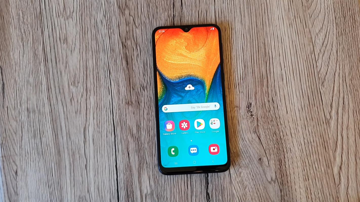 Samsung Galaxy A40s on the Wooden Table