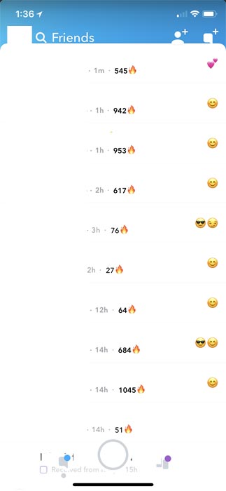 Streaks with Friends list in Snapchat
