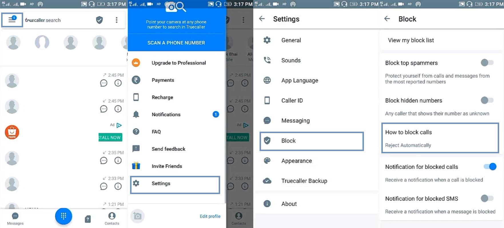 Truecaller Call block Numbers