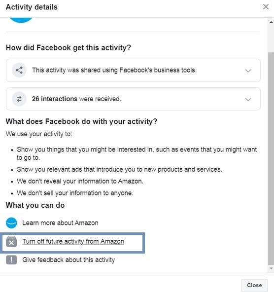 Turn off Data Sync Other Websites with Facebook