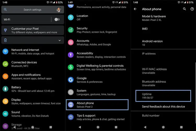 تحقق من وقت التشغيل في Android Mobile