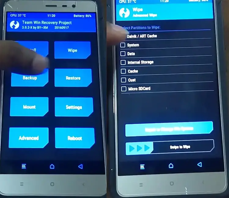 امسح البيانات في TWRP