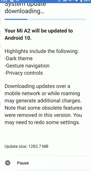 Xiaomi Mi A2 Android 10 OTA Screenshot