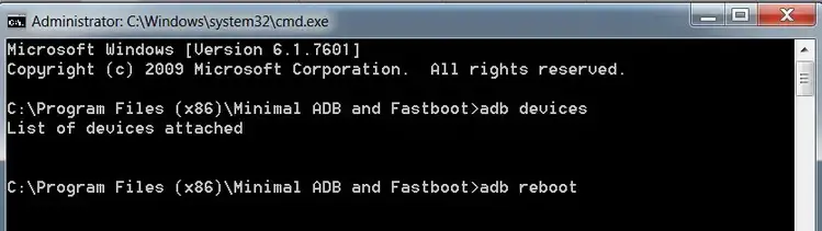الأمر adb reboot