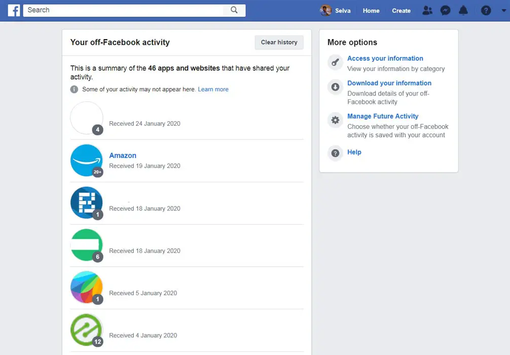 off-Facebook activity Clear History